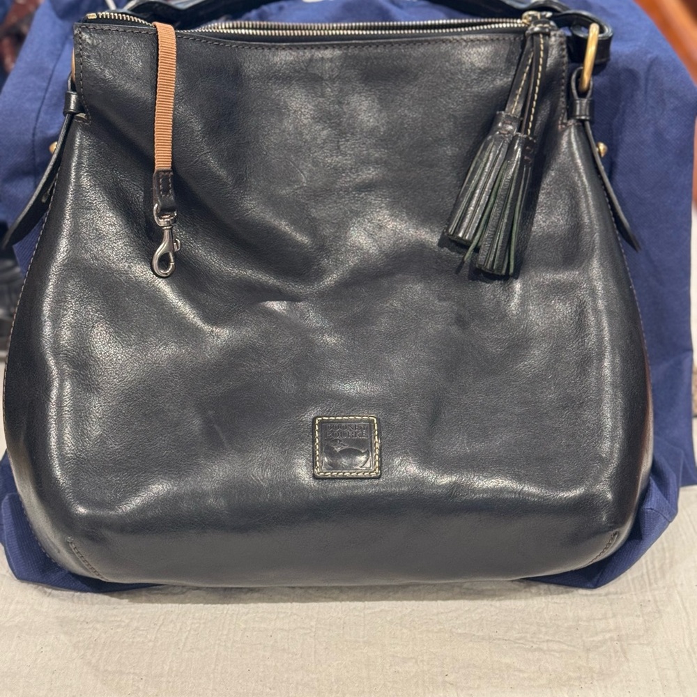 Dooney & Bourke Black Leather Shoulder Bag with Tassel
